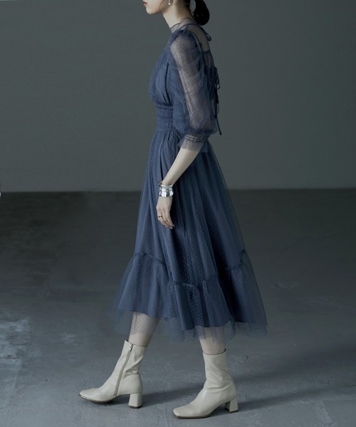 etoll.（エトル）の「ドットチュール レイヤードドレスワンピース 結婚式（ドレス・レディース・ブラック/モカ/ダークカーキ/グレイッシュブルー・M）」の19枚目の写真