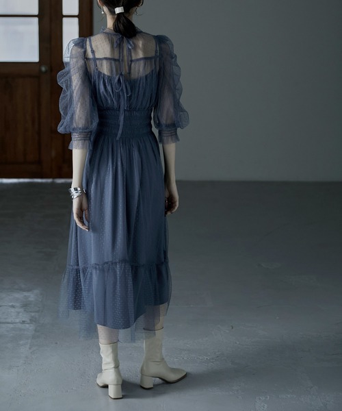 etoll.（エトル）の「ドットチュール レイヤードドレスワンピース 結婚式（ドレス・レディース・ブラック/モカ/ダークカーキ/グレイッシュブルー・M）」の21枚目の写真