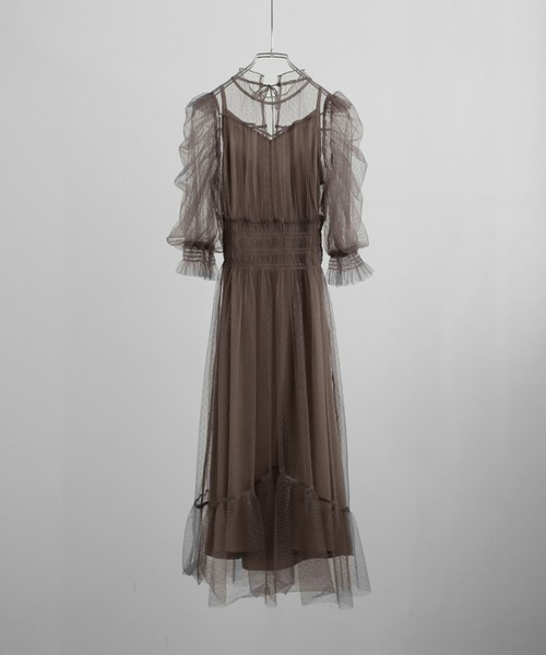 ドットチュール レイヤードドレスワンピース 結婚式（ドレス）｜etoll