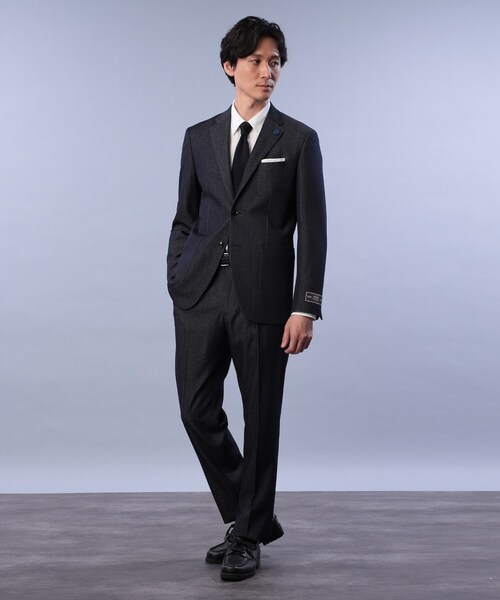 極美品　タケオキクチ　現行モデル　2B　スーツ　ネイビー　ウール　スリム　艶 tk.TAKEO KIKUCHI セットアップ 「マシンウォッシャブル」ウールライク