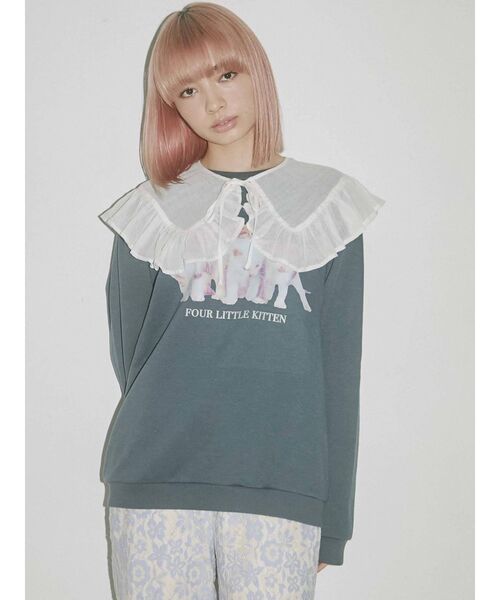 merry jenny（メリージェニー）の「シアーガーゼbigカラー（付け襟・レディース・オフホワイト/チャコールグレー・FREE）」の6枚目の写真