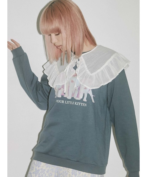 merry jenny（メリージェニー）の「シアーガーゼbigカラー（付け襟・レディース・オフホワイト/チャコールグレー・FREE）」の8枚目の写真