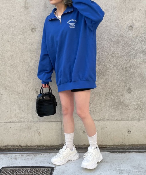 WEGO（ウィゴー）の「WEGO/オーバーサイズハーフジップスウェット（スウェット・レディース・ホワイト/ブルー/オートミール・FREE）」の14枚目の写真