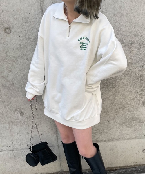 WEGO（ウィゴー）の「WEGO/オーバーサイズハーフジップスウェット（スウェット・レディース・ホワイト/ブルー/オートミール・FREE）」の7枚目の写真