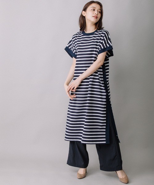 Munich（ミューニック）の「コットンボーダースリーブレスロングトップス（Tシャツ/カットソー・レディース・ホワイト/ネイビー/キャメル・FREE）」の3枚目の写真