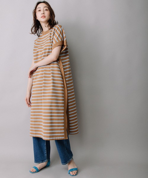 Munich（ミューニック）の「コットンボーダースリーブレスロングトップス（Tシャツ/カットソー・レディース・ホワイト/ネイビー/キャメル・FREE）」の5枚目の写真