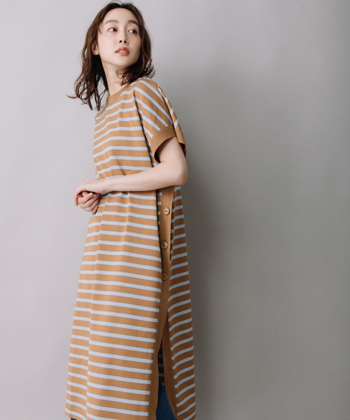 Munich（ミューニック）の「コットンボーダースリーブレスロングトップス（Tシャツ/カットソー・レディース・ホワイト/ネイビー/キャメル・FREE）」の8枚目の写真