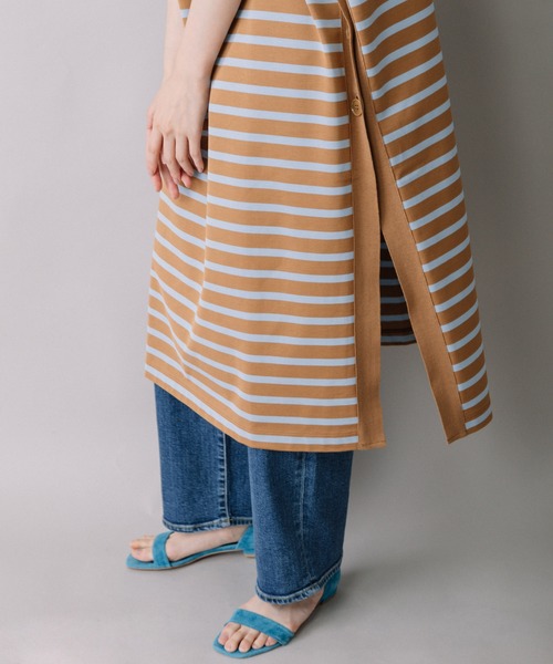 Munich（ミューニック）の「コットンボーダースリーブレスロングトップス（Tシャツ/カットソー・レディース・ホワイト/ネイビー/キャメル・FREE）」の18枚目の写真