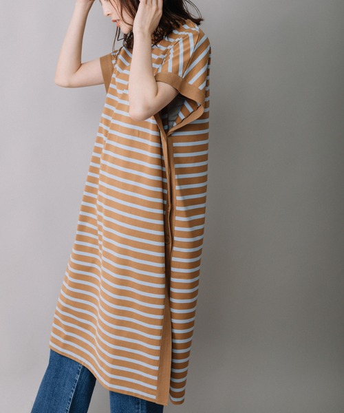 Munich（ミューニック）の「コットンボーダースリーブレスロングトップス（Tシャツ/カットソー・レディース・ホワイト/ネイビー/キャメル・FREE）」の9枚目の写真