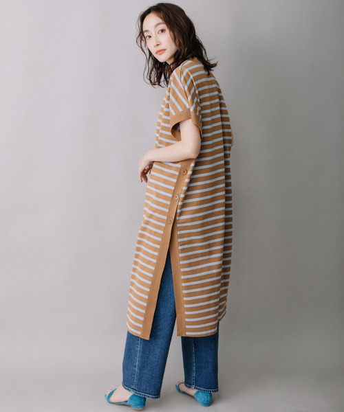 Munich（ミューニック）の「コットンボーダースリーブレスロングトップス（Tシャツ/カットソー・レディース・ホワイト/ネイビー/キャメル・FREE）」の6枚目の写真