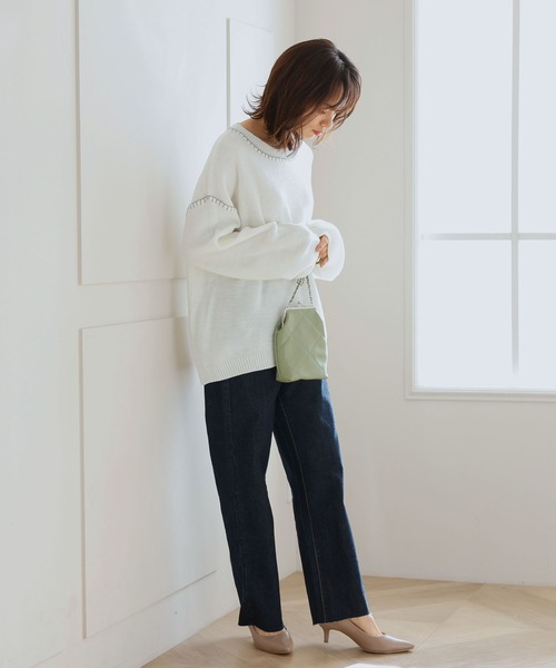 KOBE LETTUCE(コウベレタス)の「ハンドステッチニットトップス(ニット/セーター・レディース・ミント/イエロー/オフホワイト・FREE)」の8枚目の写真
