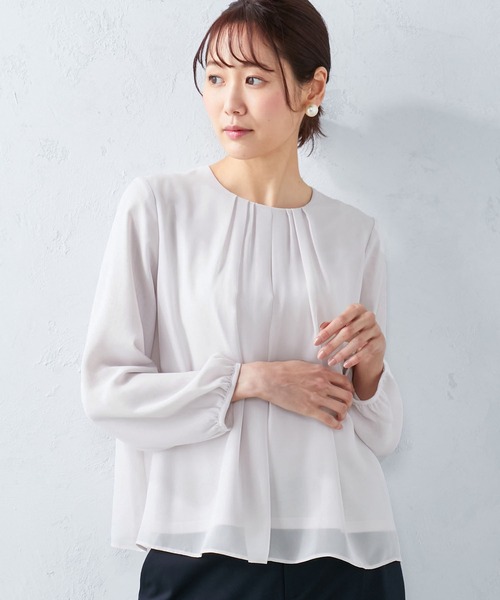 A/C DESIGN BY ALPHA CUBIC(エーシーデザインバイアルファキュービック)の「フロントタックシフォンTブラウス(Tシャツ/カットソー・レディース・ラベンダー/ライトグレー/オフホワイト・L/M)」の3枚目の写真