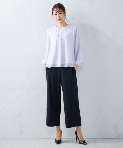 A/C DESIGN BY ALPHA CUBIC(エーシーデザインバイアルファキュービック)の「フロントタックシフォンTブラウス(Tシャツ/カットソー・レディース・ラベンダー/ライトグレー/オフホワイト・L/M)」の5枚目の写真