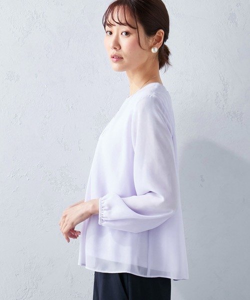 A/C DESIGN BY ALPHA CUBIC(エーシーデザインバイアルファキュービック)の「フロントタックシフォンTブラウス(Tシャツ/カットソー・レディース・ラベンダー/ライトグレー/オフホワイト・L/M)」の8枚目の写真