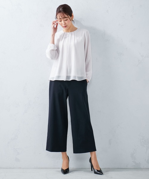 A/C DESIGN BY ALPHA CUBIC(エーシーデザインバイアルファキュービック)の「フロントタックシフォンTブラウス(Tシャツ/カットソー・レディース・ラベンダー/ライトグレー/オフホワイト・L/M)」の4枚目の写真