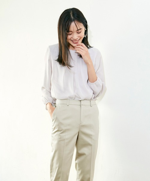 A/C DESIGN BY ALPHA CUBIC(エーシーデザインバイアルファキュービック)の「フロントタックシフォンTブラウス(Tシャツ/カットソー・レディース・ラベンダー/ライトグレー/オフホワイト・L/M)」の17枚目の写真