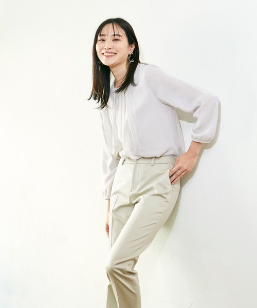 A/C DESIGN BY ALPHA CUBIC(エーシーデザインバイアルファキュービック)の「フロントタックシフォンTブラウス(Tシャツ/カットソー・レディース・ラベンダー/ライトグレー/オフホワイト・L/M)」の18枚目の写真