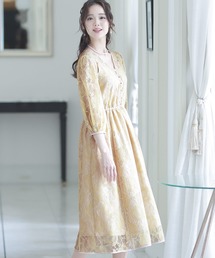 ミモレ丈&袖あり フォーマル パイピング 大きいサイズ 結婚式 パーティー ドレス オケージョンドレス お呼ばれ 二次会 成人式 