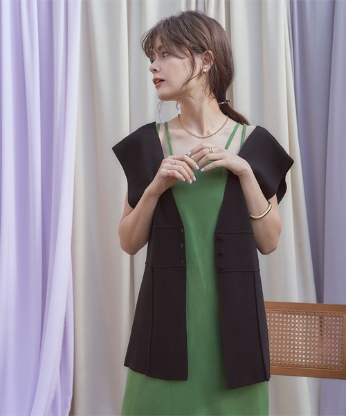 titivate（ティティベイト）の「深Vﾈｯｸﾃﾞｻﾞｲﾝﾆｯﾄﾍﾞｽﾄ（ベスト・レディース・キャメル/ブラック/ライトベージュ・M/L/S）」の20枚目の写真