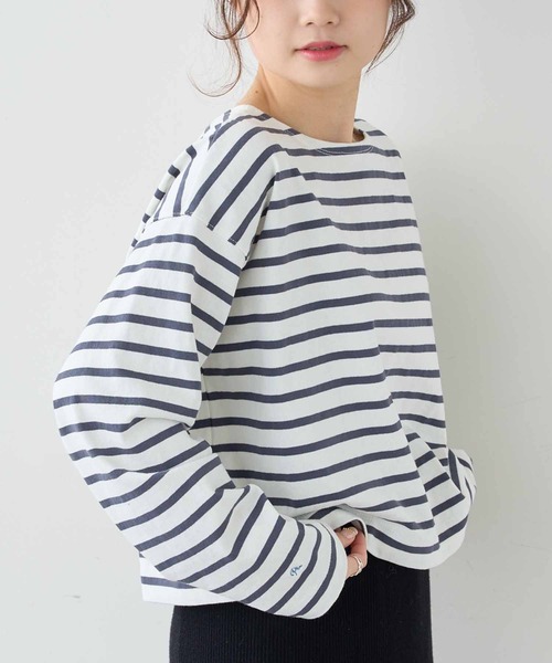 PUAL CE CIN（ピュアルセシン）の「【WEB限定】ボーダー2WAYショートロングスリーブ（Tシャツ/カットソー・レディース・チャコールグレー/ブルーグレー/ベージュ/レッド・FREE）」の2枚目の写真