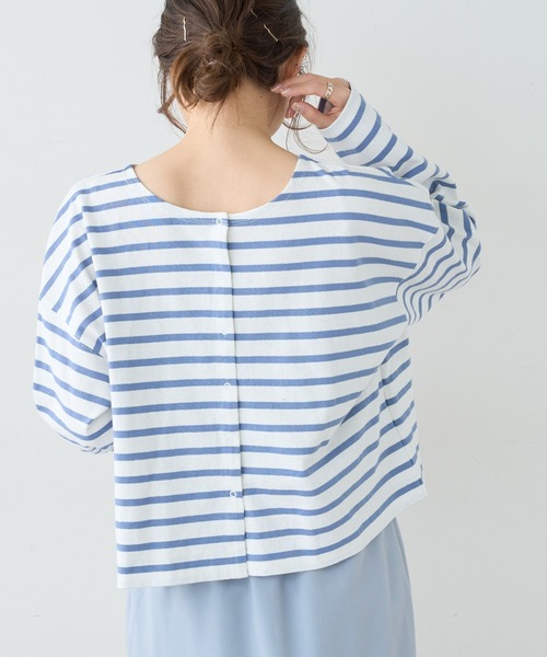 PUAL CE CIN（ピュアルセシン）の「【WEB限定】ボーダー2WAYショートロングスリーブ（Tシャツ/カットソー・レディース・チャコールグレー/ブルーグレー/ベージュ/レッド・FREE）」の3枚目の写真