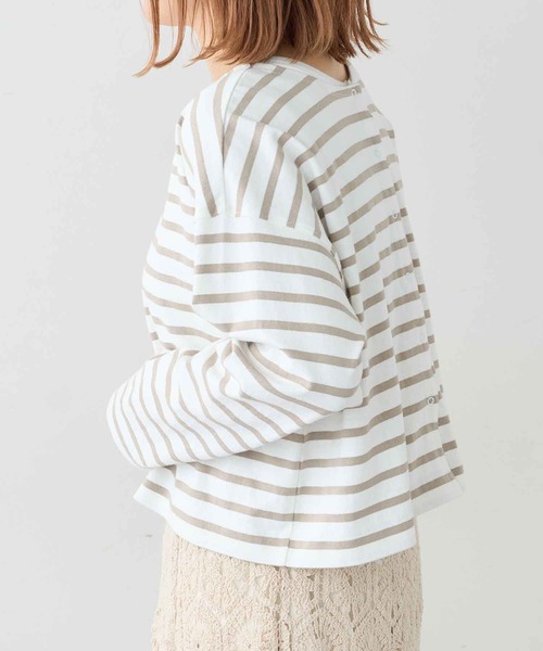 PUAL CE CIN（ピュアルセシン）の「【WEB限定】ボーダー2WAYショートロングスリーブ（Tシャツ/カットソー・レディース・チャコールグレー/ブルーグレー/ベージュ/レッド・FREE）」の6枚目の写真