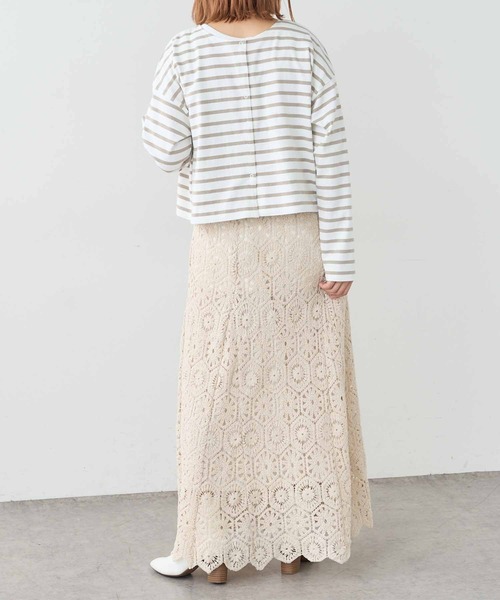 PUAL CE CIN（ピュアルセシン）の「【WEB限定】ボーダー2WAYショートロングスリーブ（Tシャツ/カットソー・レディース・チャコールグレー/ブルーグレー/ベージュ/レッド・FREE）」の8枚目の写真