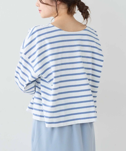 PUAL CE CIN（ピュアルセシン）の「【WEB限定】ボーダー2WAYショートロングスリーブ（Tシャツ/カットソー・レディース・チャコールグレー/ブルーグレー/ベージュ/レッド・FREE）」の17枚目の写真