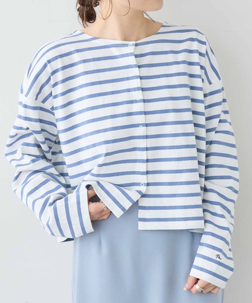 PUAL CE CIN（ピュアルセシン）の「【WEB限定】ボーダー2WAYショートロングスリーブ（Tシャツ/カットソー・レディース・チャコールグレー/ブルーグレー/ベージュ/レッド・FREE）」の16枚目の写真