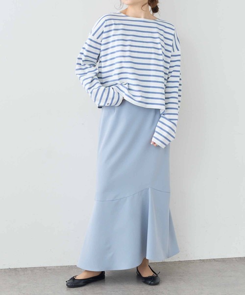 PUAL CE CIN（ピュアルセシン）の「【WEB限定】ボーダー2WAYショートロングスリーブ（Tシャツ/カットソー・レディース・チャコールグレー/ブルーグレー/ベージュ/レッド・FREE）」の19枚目の写真