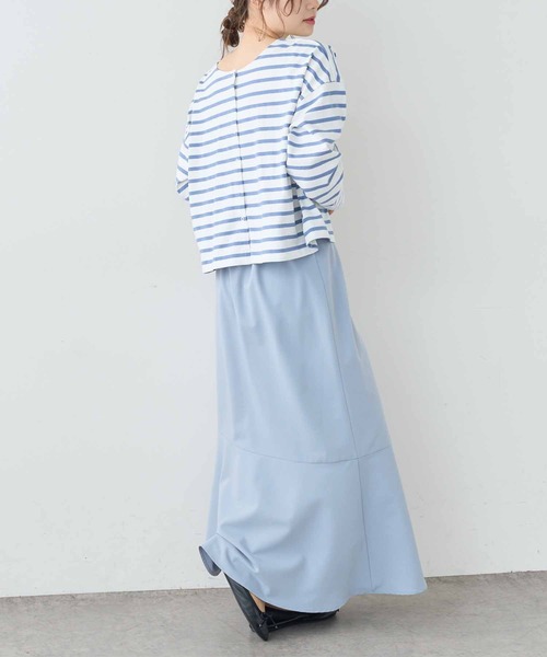 PUAL CE CIN（ピュアルセシン）の「【WEB限定】ボーダー2WAYショートロングスリーブ（Tシャツ/カットソー・レディース・チャコールグレー/ブルーグレー/ベージュ/レッド・FREE）」の20枚目の写真