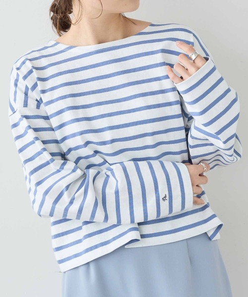 PUAL CE CIN（ピュアルセシン）の「【WEB限定】ボーダー2WAYショートロングスリーブ（Tシャツ/カットソー・レディース・チャコールグレー/ブルーグレー/ベージュ/レッド・FREE）」の18枚目の写真