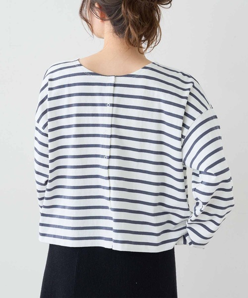 PUAL CE CIN（ピュアルセシン）の「【WEB限定】ボーダー2WAYショートロングスリーブ（Tシャツ/カットソー・レディース・チャコールグレー/ブルーグレー/ベージュ/レッド・FREE）」の22枚目の写真