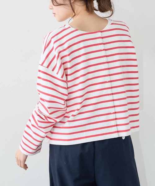 PUAL CE CIN（ピュアルセシン）の「【WEB限定】ボーダー2WAYショートロングスリーブ（Tシャツ/カットソー・レディース・チャコールグレー/ブルーグレー/ベージュ/レッド・FREE）」の12枚目の写真