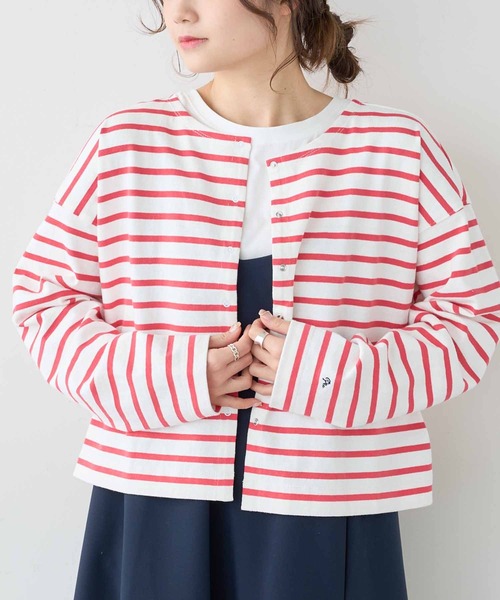 PUAL CE CIN（ピュアルセシン）の「【WEB限定】ボーダー2WAYショートロングスリーブ（Tシャツ/カットソー・レディース・チャコールグレー/ブルーグレー/ベージュ/レッド・FREE）」の13枚目の写真