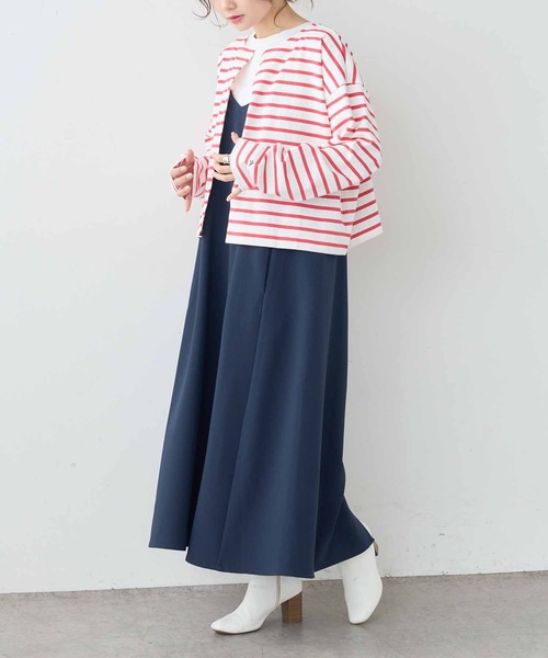 PUAL CE CIN（ピュアルセシン）の「【WEB限定】ボーダー2WAYショートロングスリーブ（Tシャツ/カットソー・レディース・チャコールグレー/ブルーグレー/ベージュ/レッド・FREE）」の14枚目の写真