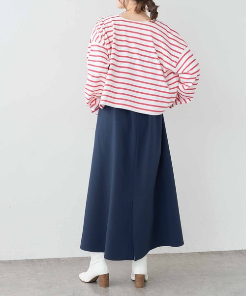 PUAL CE CIN（ピュアルセシン）の「【WEB限定】ボーダー2WAYショートロングスリーブ（Tシャツ/カットソー・レディース・チャコールグレー/ブルーグレー/ベージュ/レッド・FREE）」の15枚目の写真