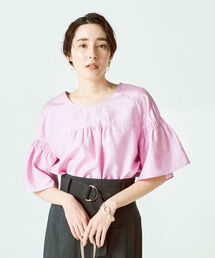 袖シャーリング前後2WAYブラウス