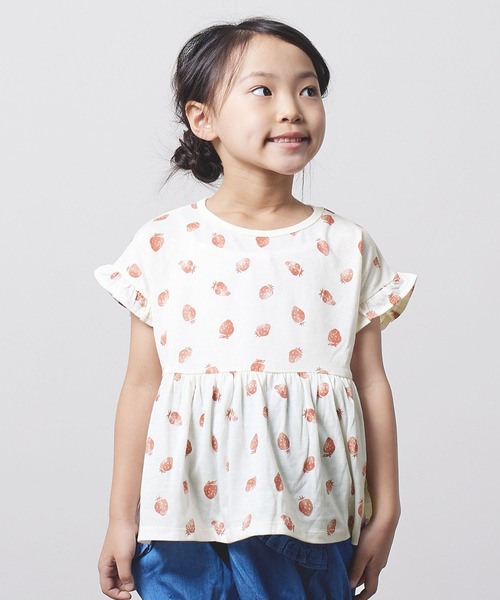セール いちご総柄プリントペプラムtシャツ Tシャツ カットソー La Poche Biscuit ラポシェビスキュイ のファッション通販 Zozotown