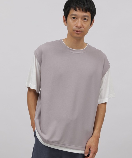 LAKOLE(ラコレ)の「梨地ベストレイヤードTシャツ / 269717(Tシャツ/カットソー・メンズ・ライトグレー/ブラック/グリーン/ブラウン系その他/ブルー/グレー/サックスブルー・MEDIUM/LARGE/X-LARGE)」の1枚目の写真