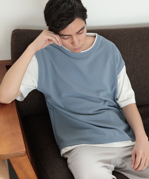 LAKOLE(ラコレ)の「梨地ベストレイヤードTシャツ / 269717(Tシャツ/カットソー・メンズ・ライトグレー/ブラック/グリーン/ブラウン系その他/ブルー/グレー/サックスブルー・MEDIUM/LARGE/X-LARGE)」の7枚目の写真