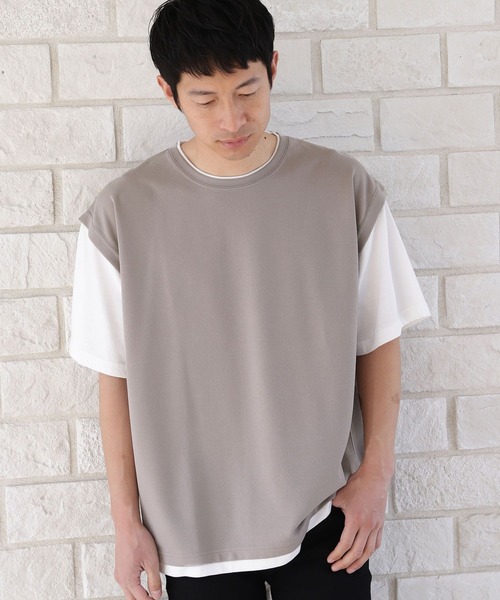 LAKOLE(ラコレ)の「梨地ベストレイヤードTシャツ / 269717(Tシャツ/カットソー・メンズ・ライトグレー/ブラック/グリーン/ブラウン系その他/ブルー/グレー/サックスブルー・MEDIUM/LARGE/X-LARGE)」の3枚目の写真