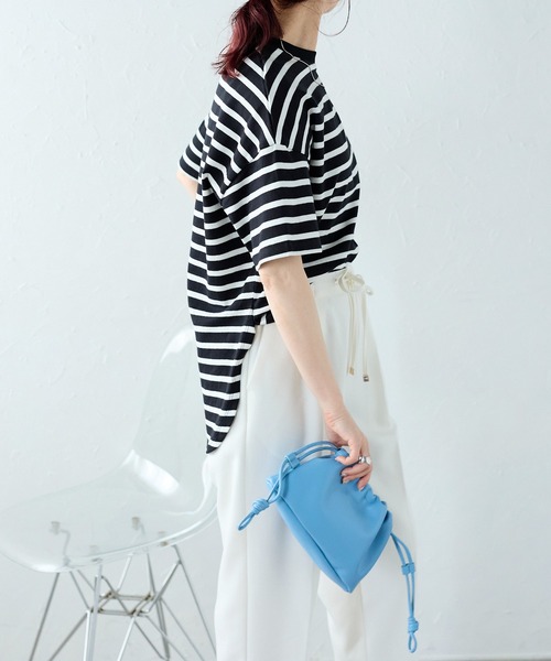 Fizz(フィズ)の「【Fizz/フィズ】 サイドスリット ポケット付きコットンTシャツ(Tシャツ/カットソー・レディース・グレイッシュベージュ/アイボリー/ブラック/ブルー/ホワイト×ネイビー/ブラック×ホワイト・M)」の20枚目の写真