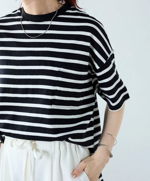 Fizz(フィズ)の「【Fizz/フィズ】 サイドスリット ポケット付きコットンTシャツ(Tシャツ/カットソー・レディース・グレイッシュベージュ/アイボリー/ブラック/ブルー/ホワイト×ネイビー/ブラック×ホワイト・M)」の19枚目の写真