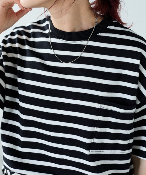 Fizz(フィズ)の「【Fizz/フィズ】 サイドスリット ポケット付きコットンTシャツ(Tシャツ/カットソー・レディース・グレイッシュベージュ/アイボリー/ブラック/ブルー/ホワイト×ネイビー/ブラック×ホワイト・M)」の18枚目の写真
