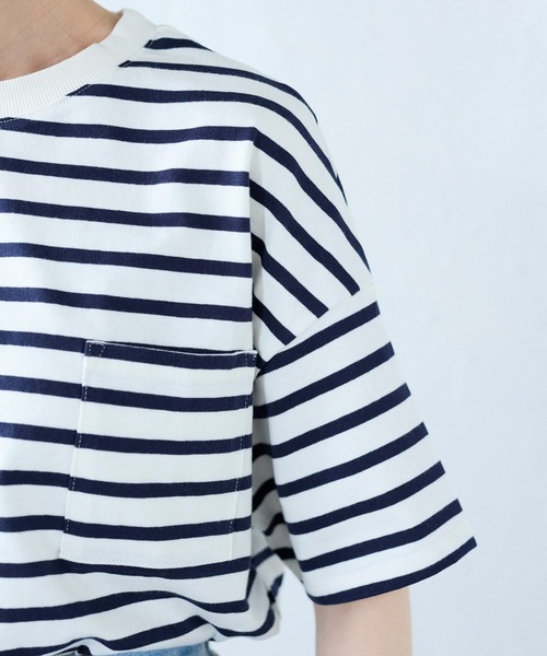 Fizz(フィズ)の「【Fizz/フィズ】 サイドスリット ポケット付きコットンTシャツ(Tシャツ/カットソー・レディース・グレイッシュベージュ/アイボリー/ブラック/ブルー/ホワイト×ネイビー/ブラック×ホワイト・M)」の9枚目の写真