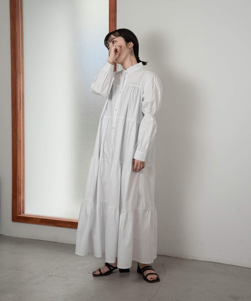 lawgy(ラウジー)の「tiered long shirt op(ワンピース・レディース・ホワイト/ブラック・FREE)」の10枚目の写真