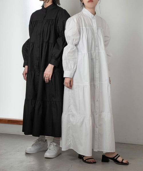 lawgy(ラウジー)の「tiered long shirt op(ワンピース・レディース・ホワイト/ブラック・FREE)」の13枚目の写真