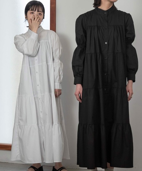 lawgy(ラウジー)の「tiered long shirt op(ワンピース・レディース・ホワイト/ブラック・FREE)」の4枚目の写真