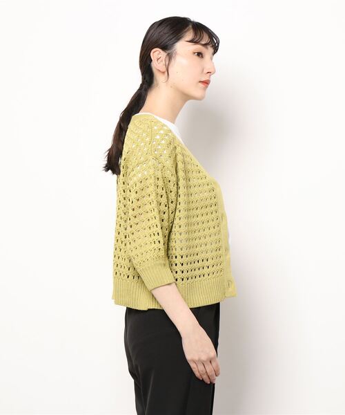 ehka sopo（エヘカソポ）の「透かし編みVネックカーディガン（カーディガン/ボレロ・レディース・ブラック/オフホワイト/ピンク/グリーン・ﾌﾘ-）」の5枚目の写真